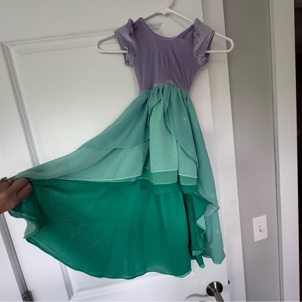 Purple and Green Flutter Sleeve Cold Shoulder Sundress